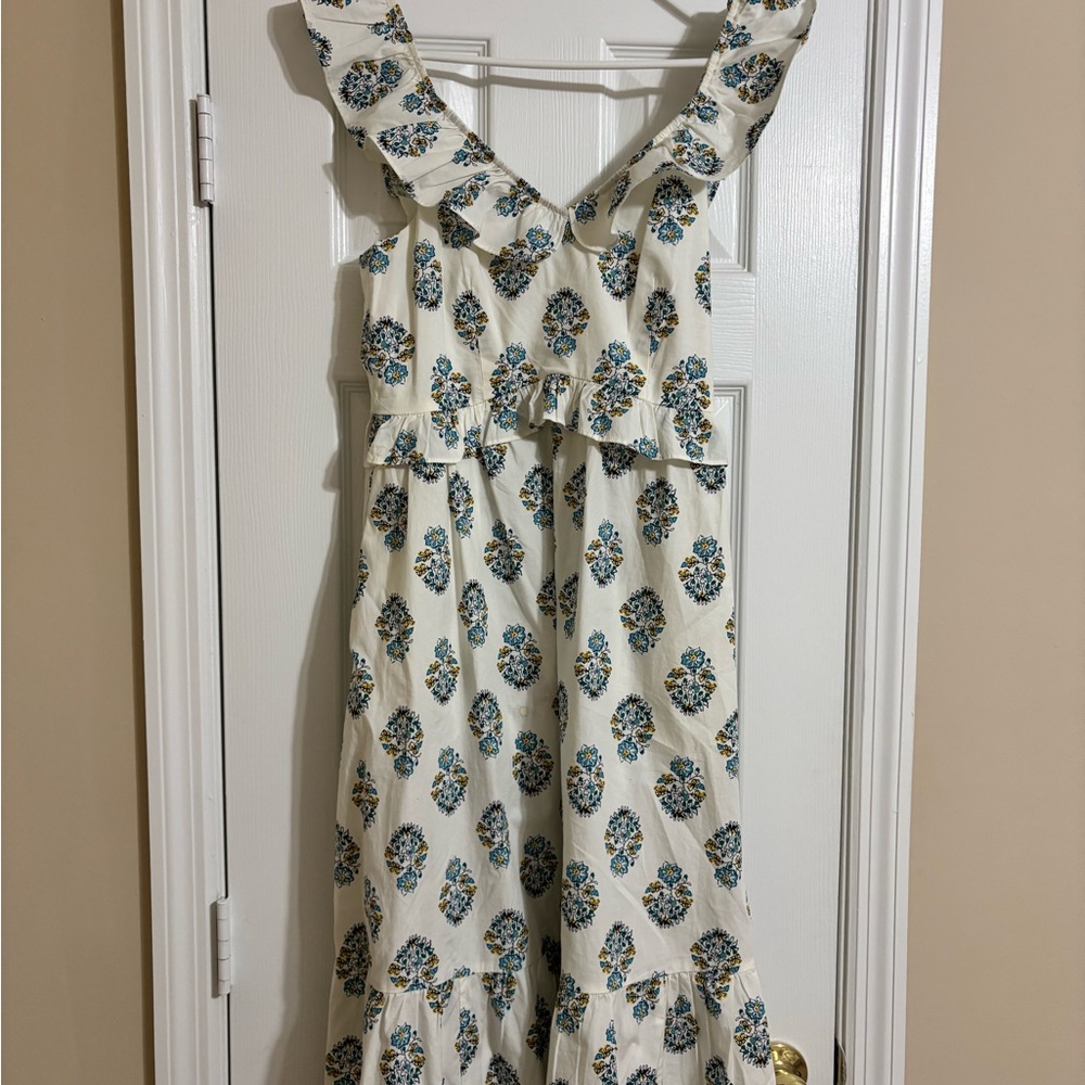 J. Crew Floral Ruffle Dress - Blue and Cream